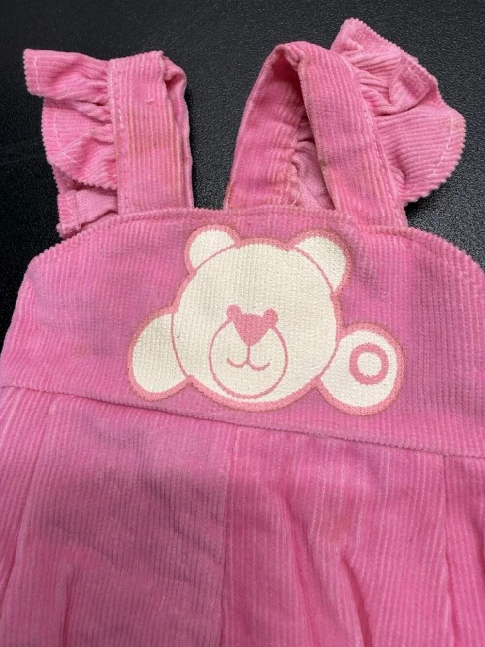 Vintage Corduroy Overalls Teddy Bear Pink Yellow Blue Striped Top 16” Doll